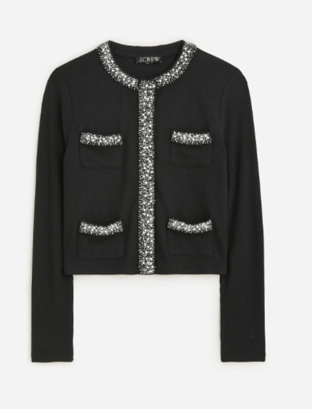 J. Crew Black Vintage rib lady jacket with jewel trim cardigan holiday sparkle